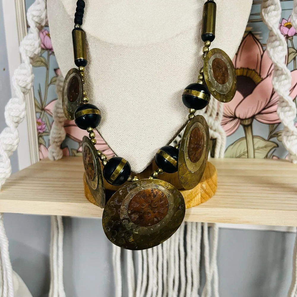 Boho‎ Mixed Metal Necklace Ornate Detailed Brass Copper Ethnic Vintage India